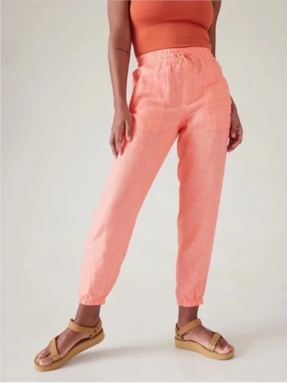 Athleta Retreat Linen Pant Jogger Calla Sunset Coral